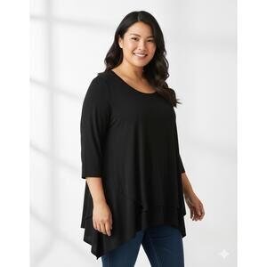 Cable & Gauge Women 3x Black Classic Pointed Hem Shark Bite 3/4 Sleeve top